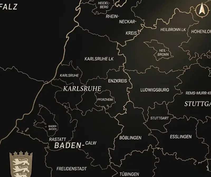 Liefergebiet SpiegelEvent, Norden Baden-Württembergs mit Pforzheim und Enzkreis als Kernpunkt, kostenlose Lieferung im 50 km Radius